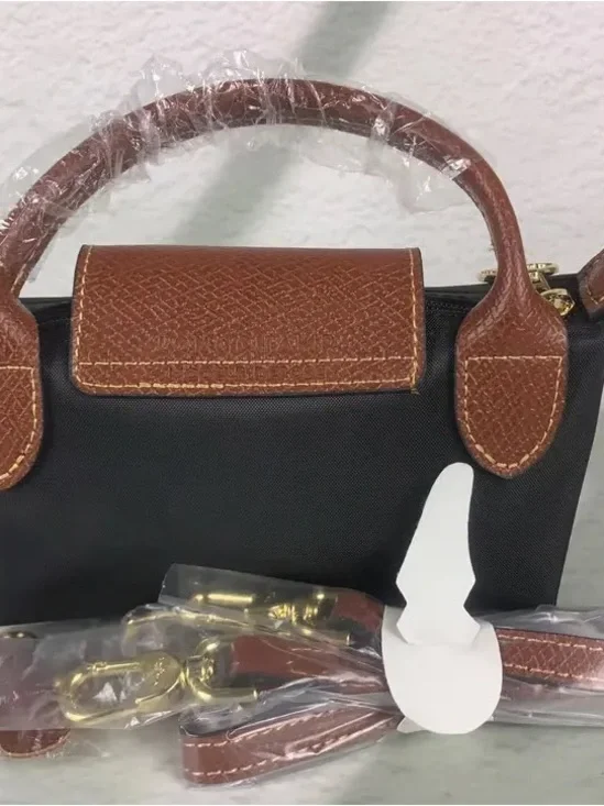 Longchamp Black Nylon Mini Bag with Brown Trim and Gold Hardware - Picture 2 of 5